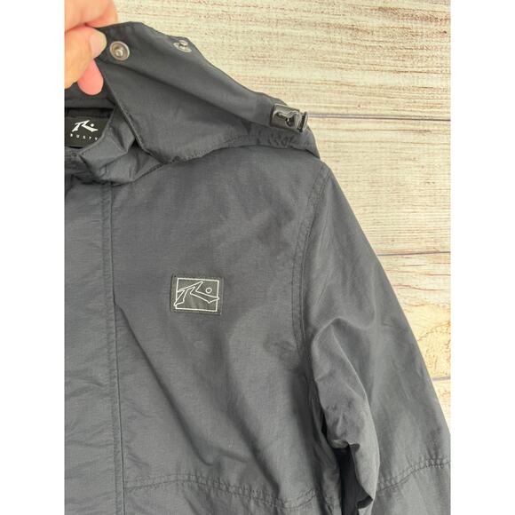 Rusty Hooded Long Rain jacket Womens Small Black Nylon Water Resistant - Picture 5 of 12